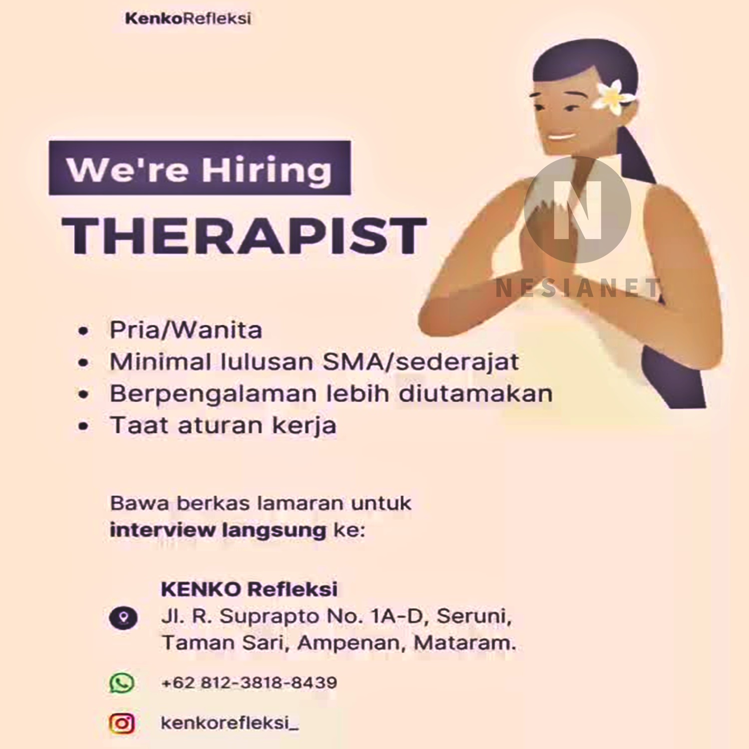 Lowongan Kerja Therapist di Kenko Refleksi Ampenan Mataram Lombok NTB